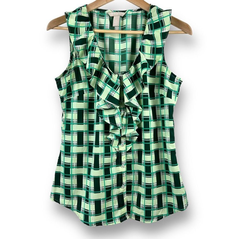 Banana Republic green print v-neck sleeveless blouse size M